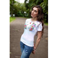 Embroidered t-shirt "Pansies on White" maxi embroidery